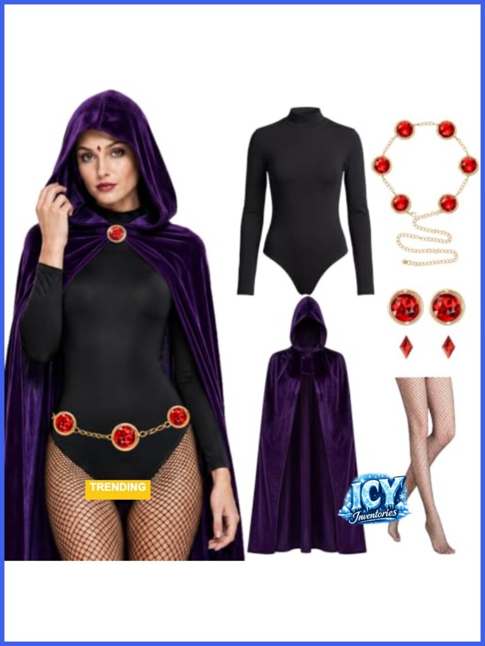 Women's 6-Piece Gothic Cosplay Costume Set with Cape, Bodysuit & Accessories